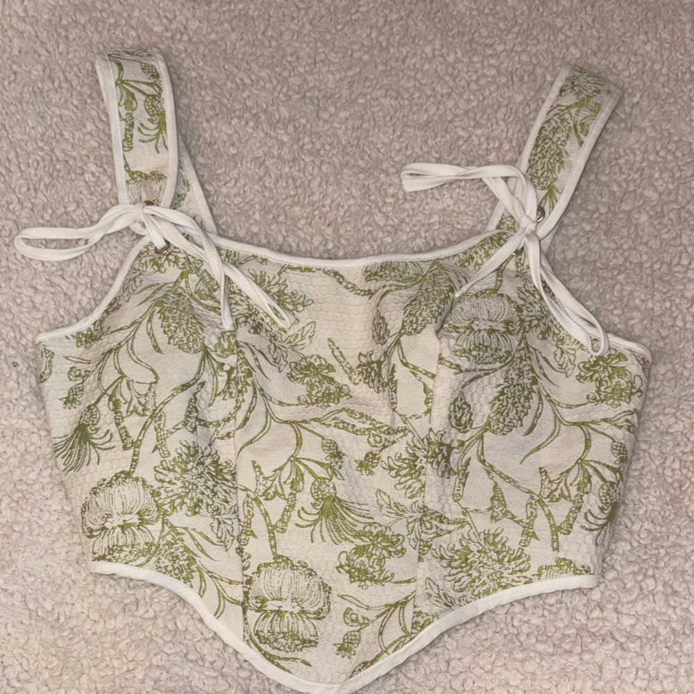 SHEIN Green and White Floral Corset Top